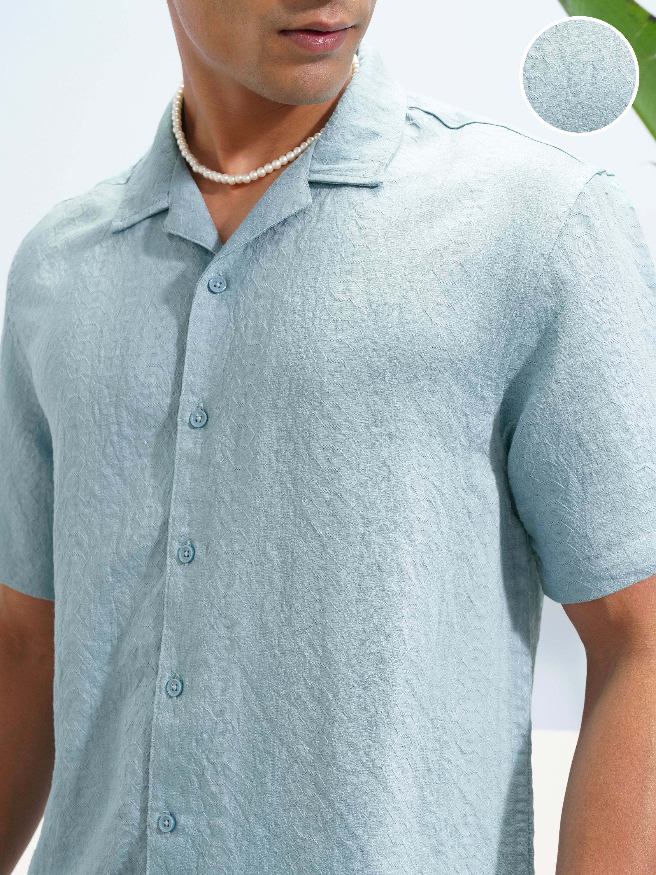 Highlander Men Blue Self Design Relaxed Fit Casual Shirt - Blue - Image 5