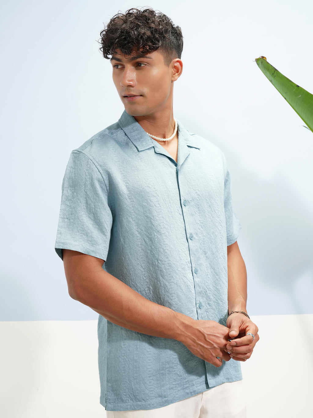 Highlander Men Blue Self Design Relaxed Fit Casual Shirt - Blue - Image 6