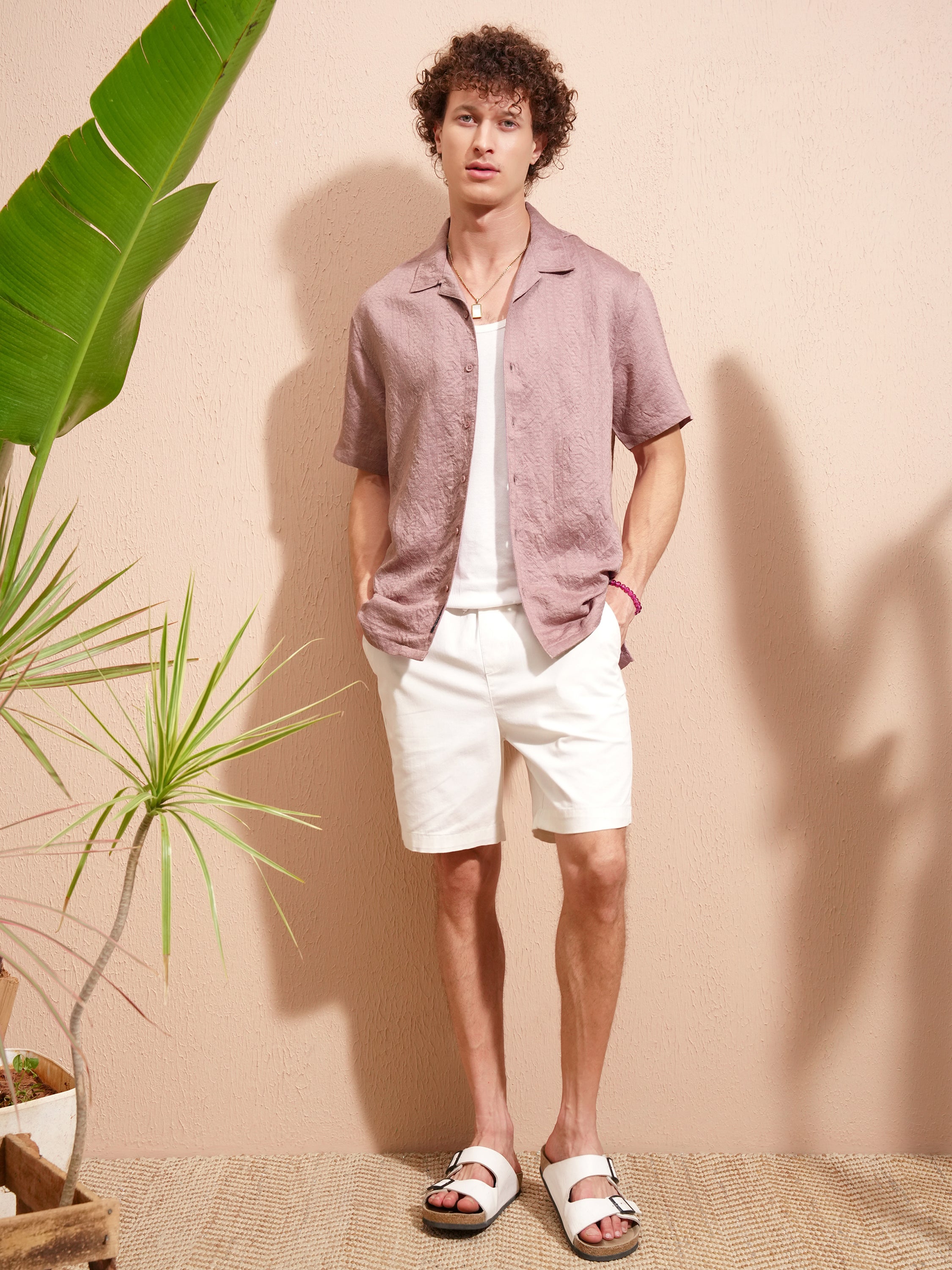 Highlander Men Lavender Self Design Relaxed Fit Casual Shirt - Lavender - Image 2