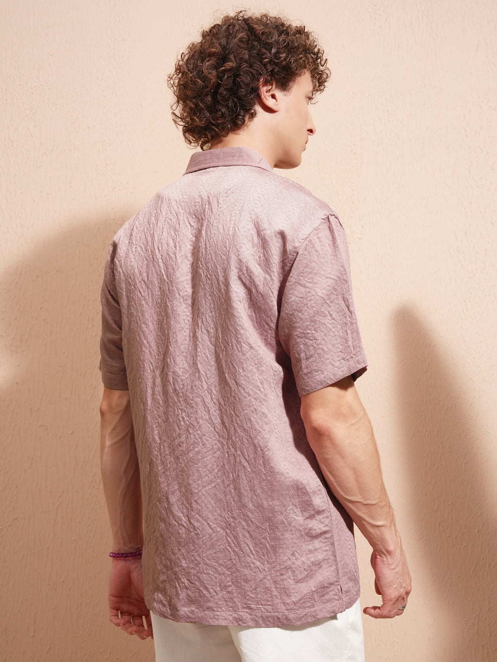 Highlander Men Lavender Self Design Relaxed Fit Casual Shirt - Lavender - Image 3