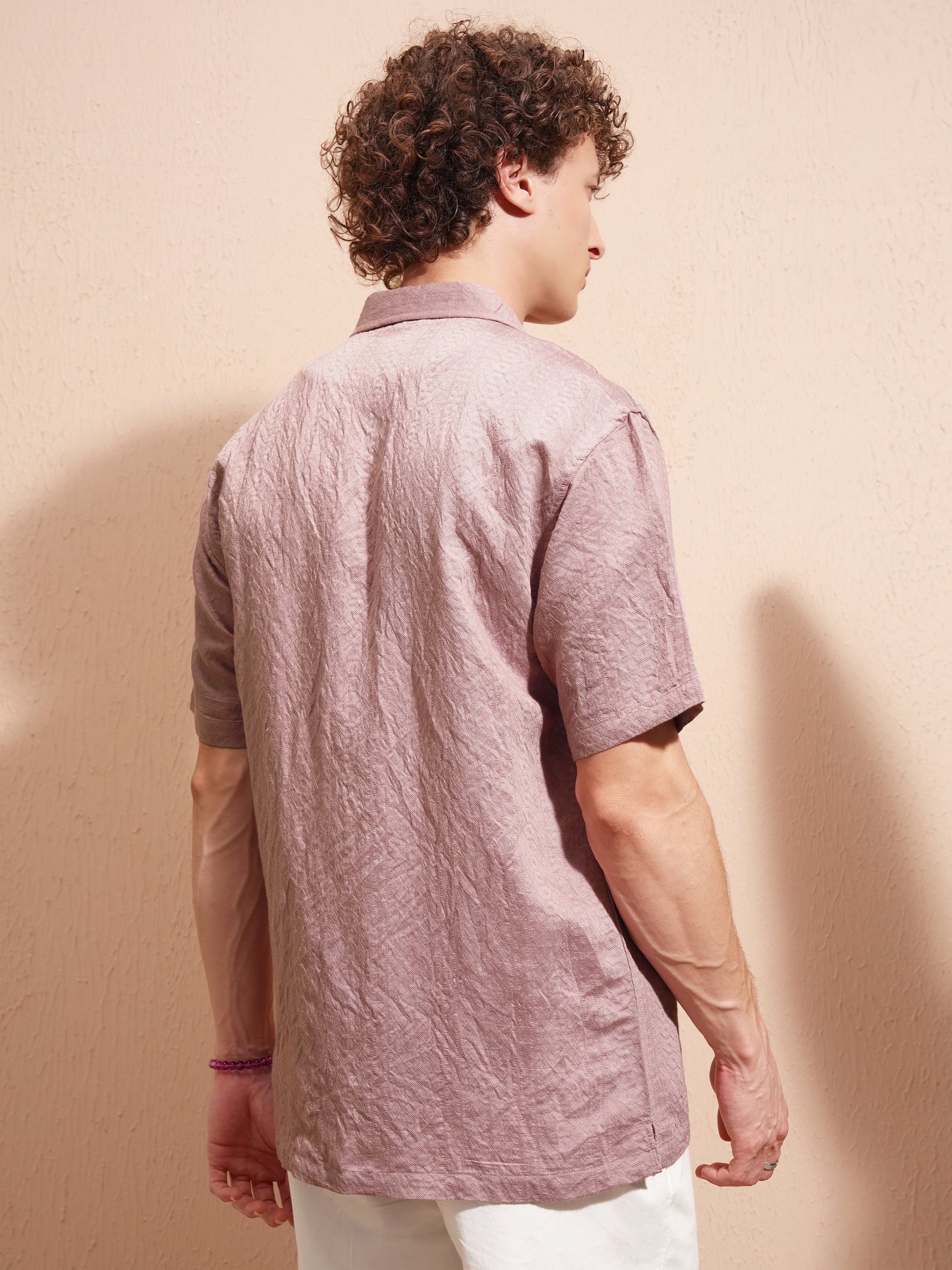 Highlander Men Lavender Self Design Relaxed Fit Casual Shirt - Lavender - Image 3