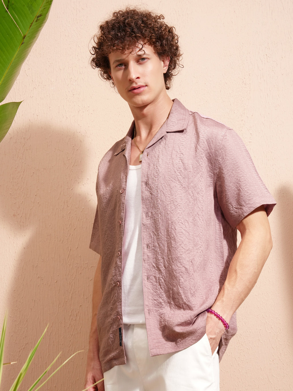 Highlander Men Lavender Self Design Relaxed Fit Casual Shirt - Lavender - Image 4