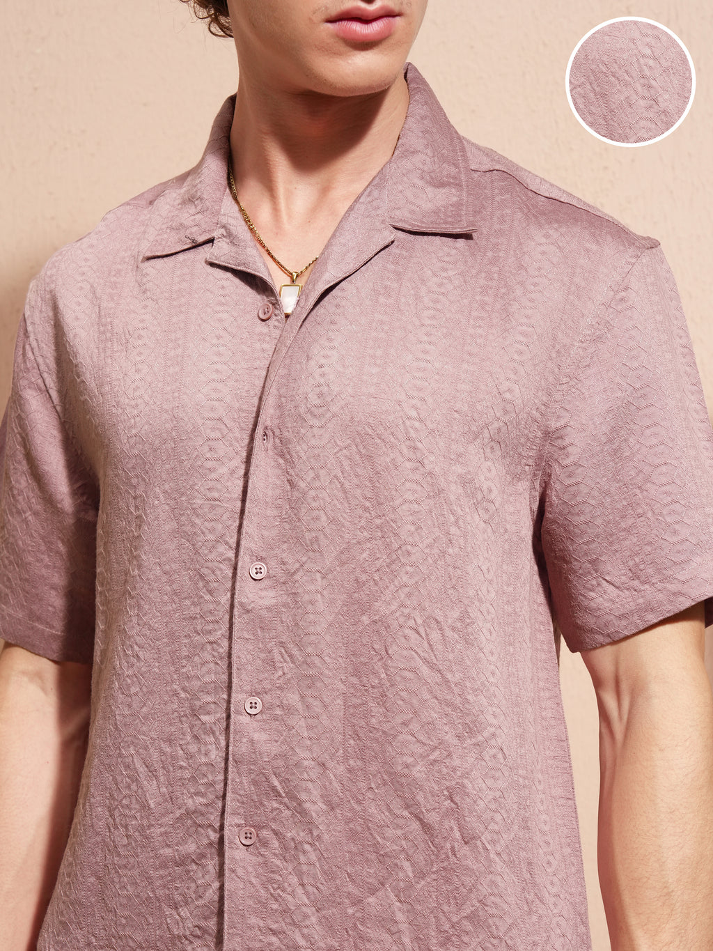Highlander Men Lavender Self Design Relaxed Fit Casual Shirt - Lavender - Image 5