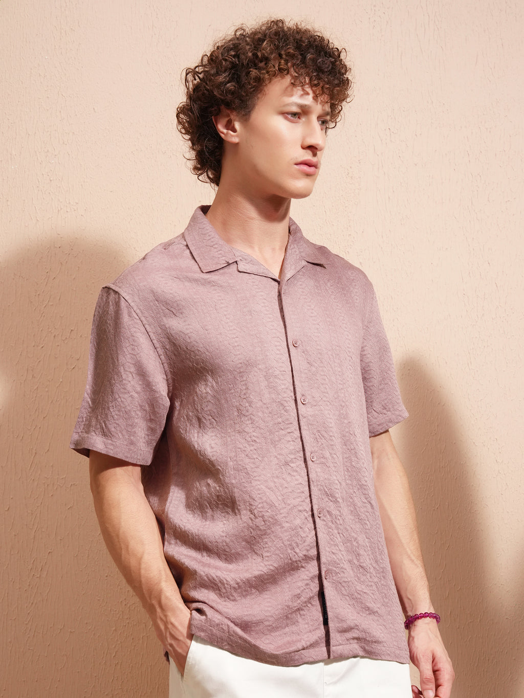 Highlander Men Lavender Self Design Relaxed Fit Casual Shirt - Lavender - Image 6
