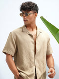 Highlander Men Khaki Self Design Relaxed Fit Casual Shirt - Khaki - Image 1