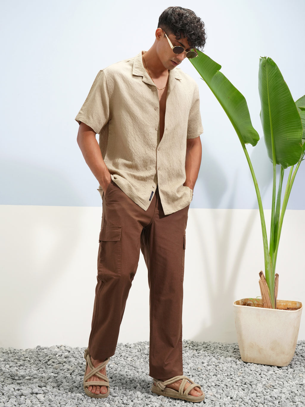 Highlander Men Khaki Self Design Relaxed Fit Casual Shirt - Khaki - Image 2