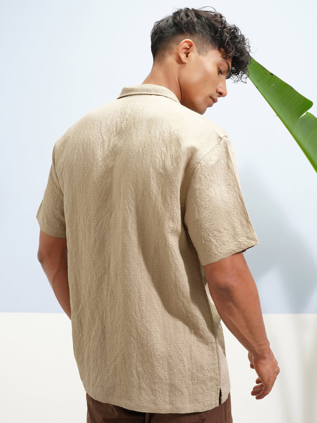 Highlander Men Khaki Self Design Relaxed Fit Casual Shirt - Khaki - Image 3