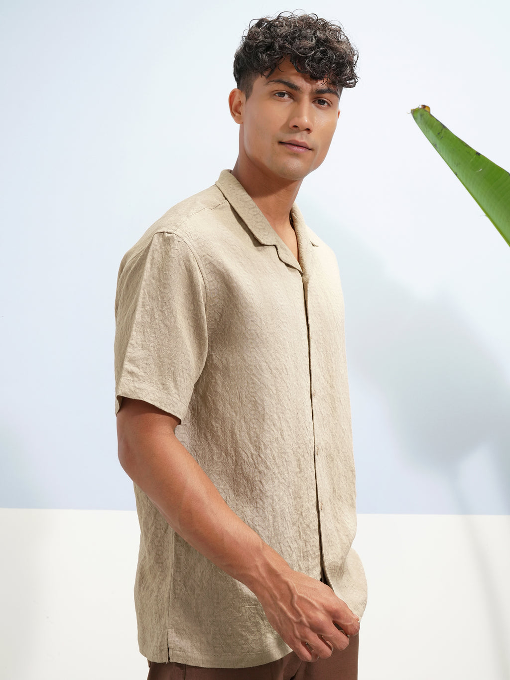 Highlander Men Khaki Self Design Relaxed Fit Casual Shirt - Khaki - Image 6