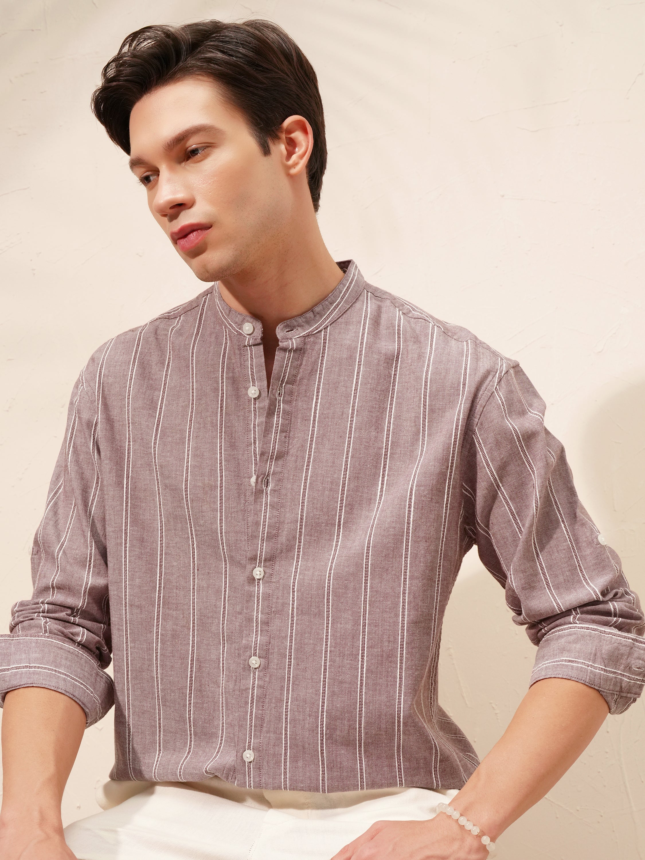Highlander Men Purple Striped Relaxed Fit Casual Shirt - Purple - Image 1