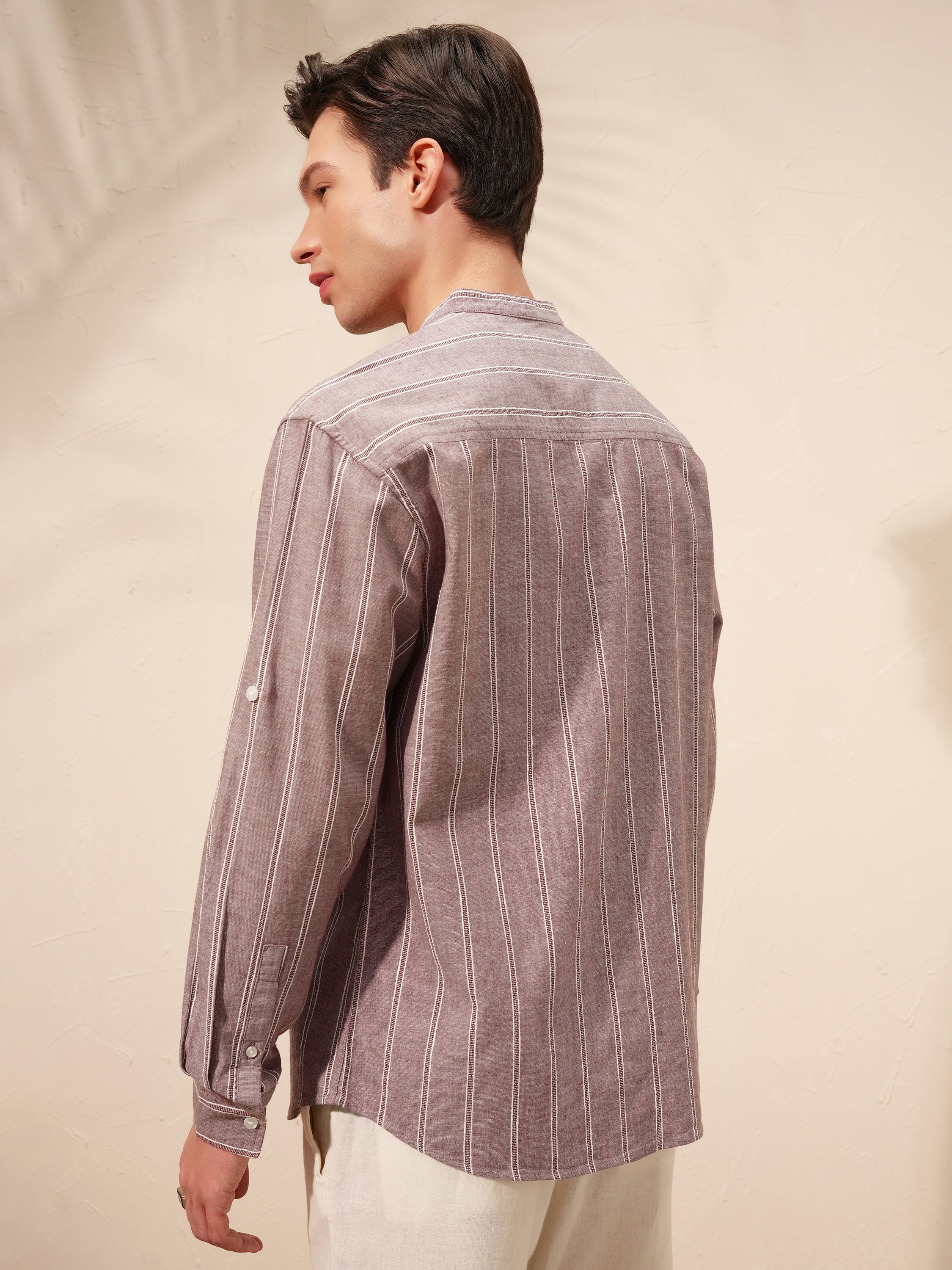 Highlander Men Purple Striped Relaxed Fit Casual Shirt - Purple - Image 3