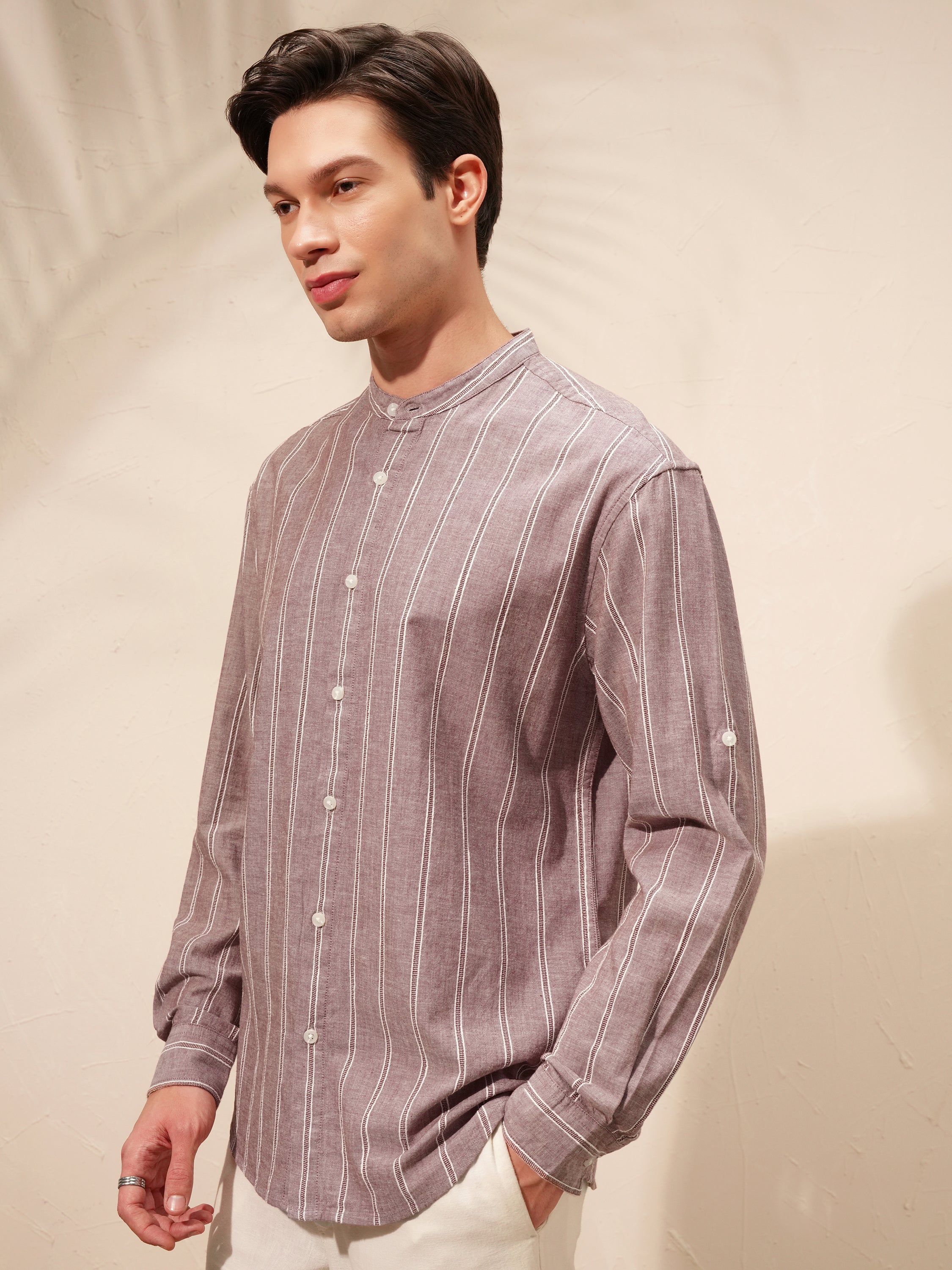 Highlander Men Purple Striped Relaxed Fit Casual Shirt - Purple - Image 4