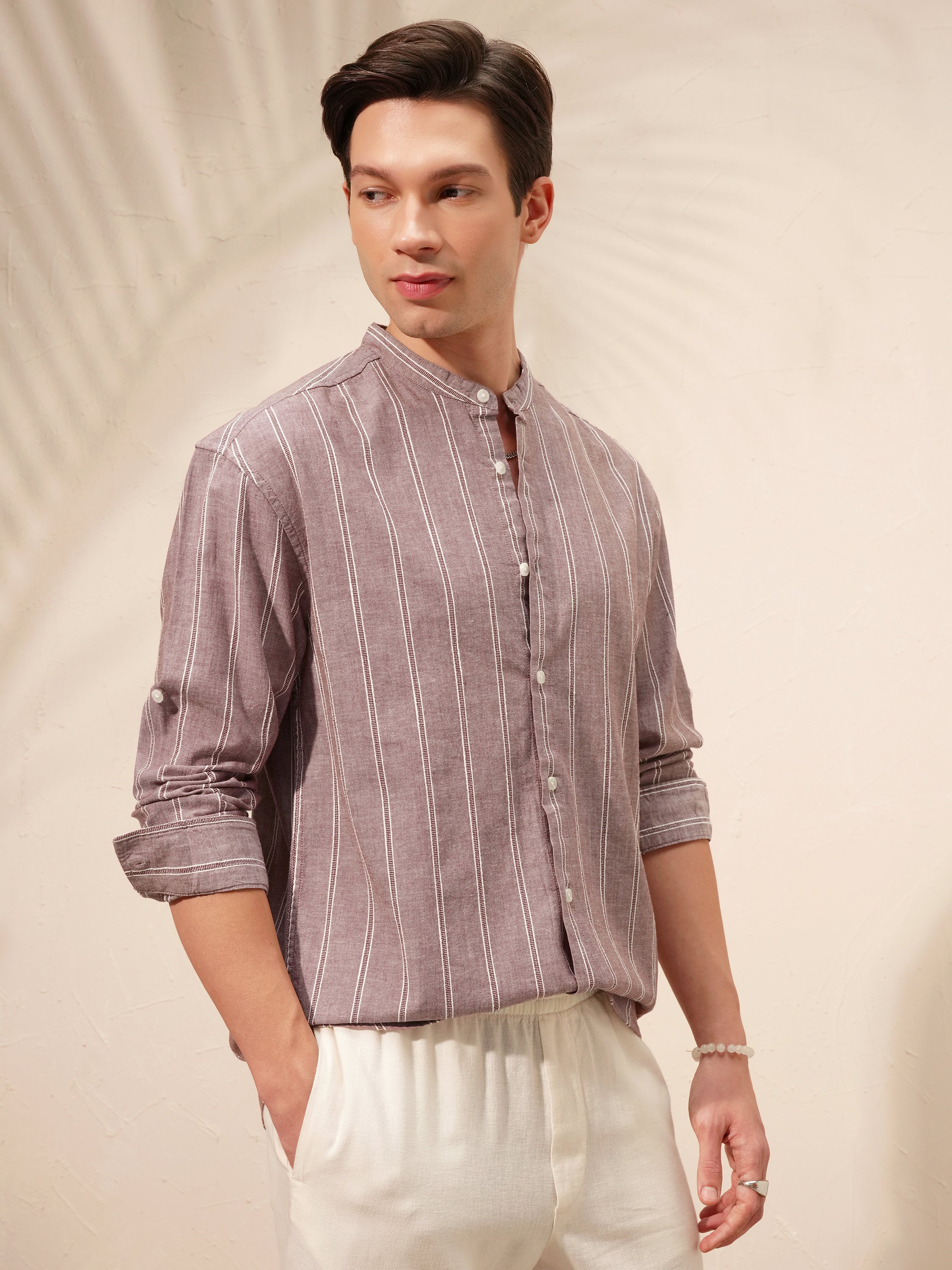 Highlander Men Purple Striped Relaxed Fit Casual Shirt - Purple - Image 6
