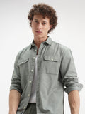 Highlander Men Olive Self Design Relaxed Fit Casual Shirt - Olive - Image 1