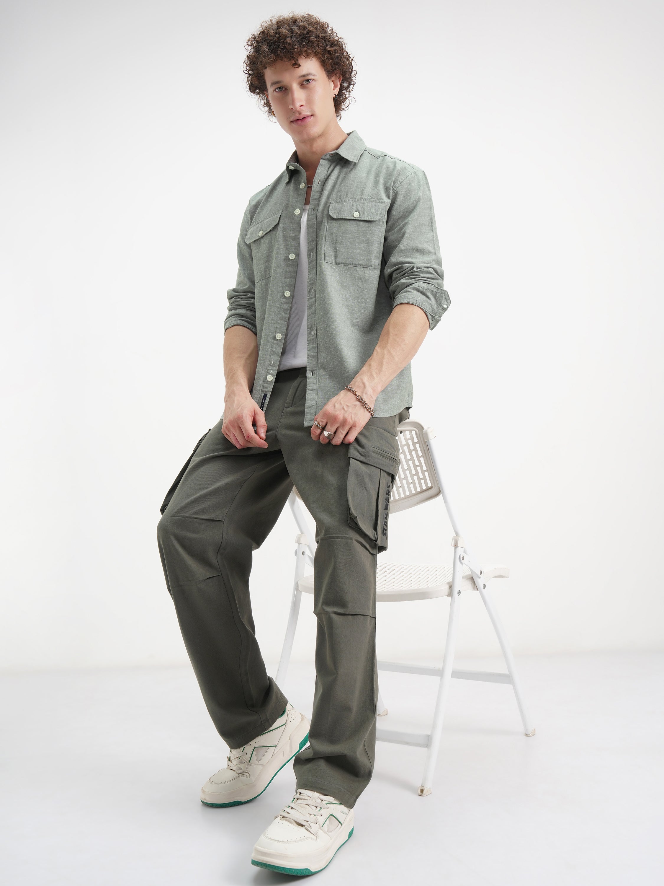Highlander Men Olive Self Design Relaxed Fit Casual Shirt - Olive - Image 2
