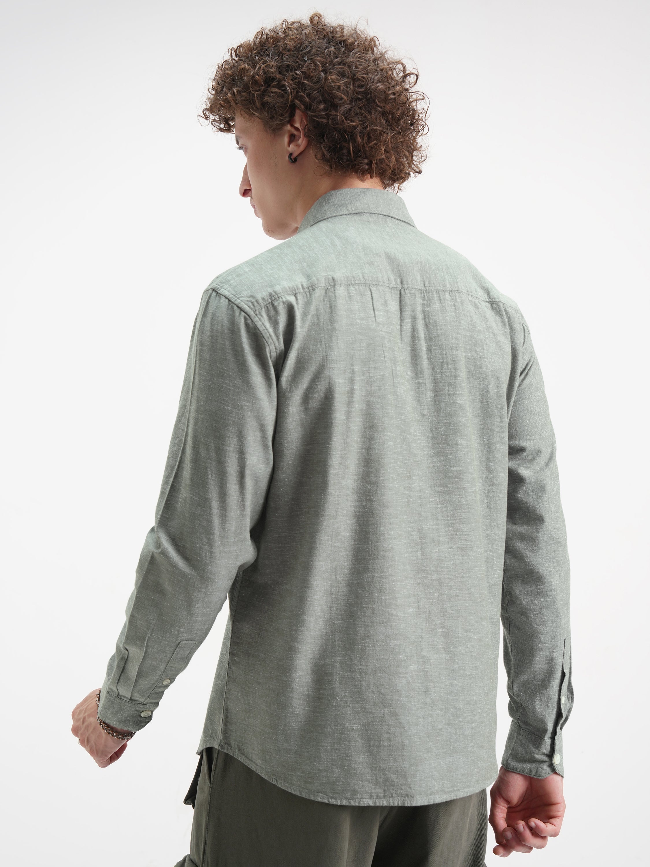 Highlander Men Olive Self Design Relaxed Fit Casual Shirt - Olive - Image 3