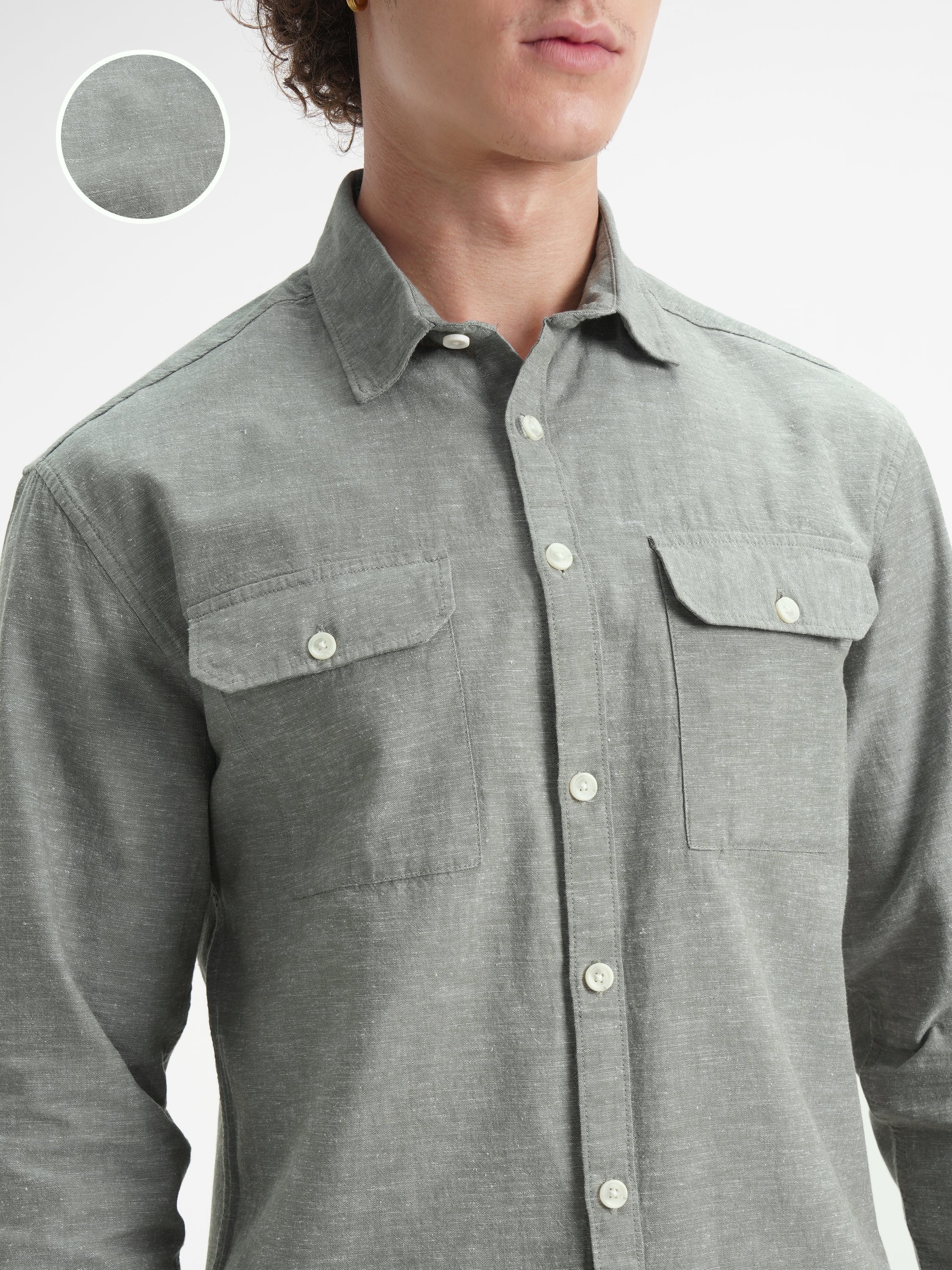Highlander Men Olive Self Design Relaxed Fit Casual Shirt - Olive - Image 5