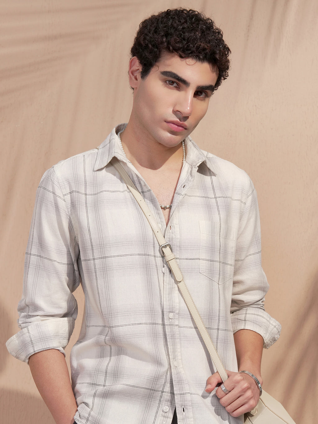 Highlander Men Off White Checked Regular Fit Casual Shirt - Off White - Image 1