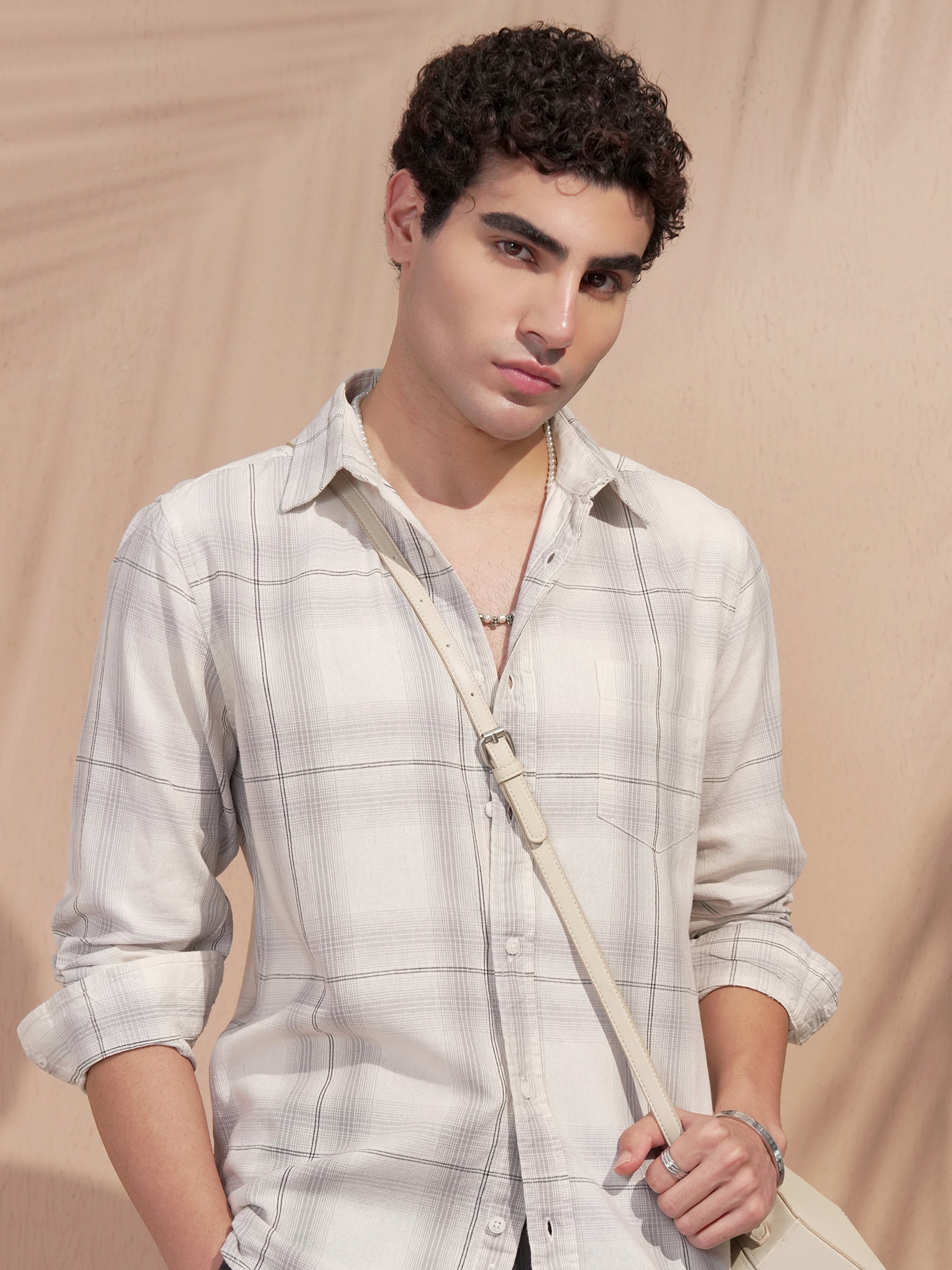 Highlander Men Off White Checked Regular Fit Casual Shirt - Off White - Image 1