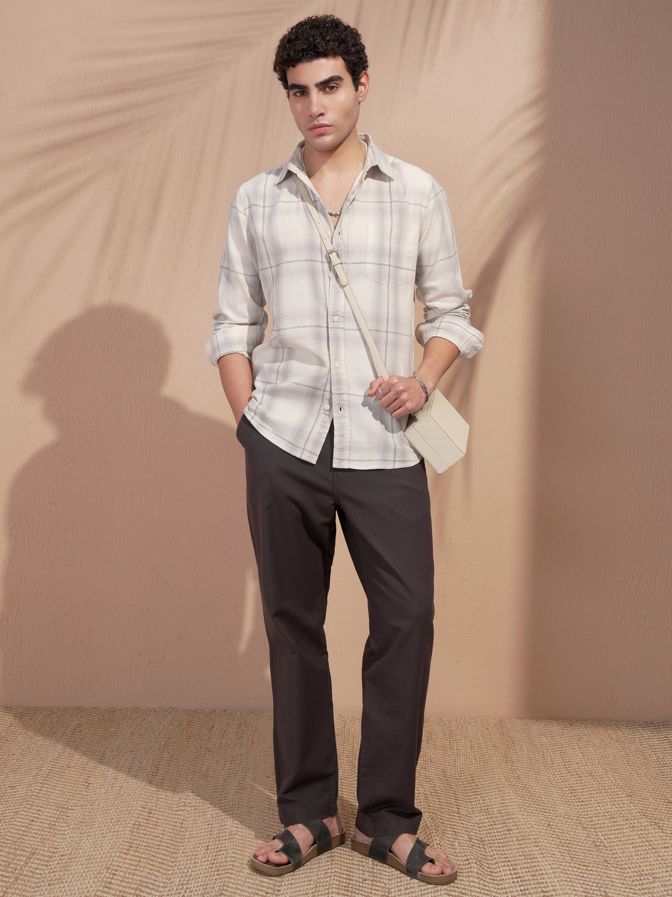 Highlander Men Off White Checked Regular Fit Casual Shirt - Off White - Image 2