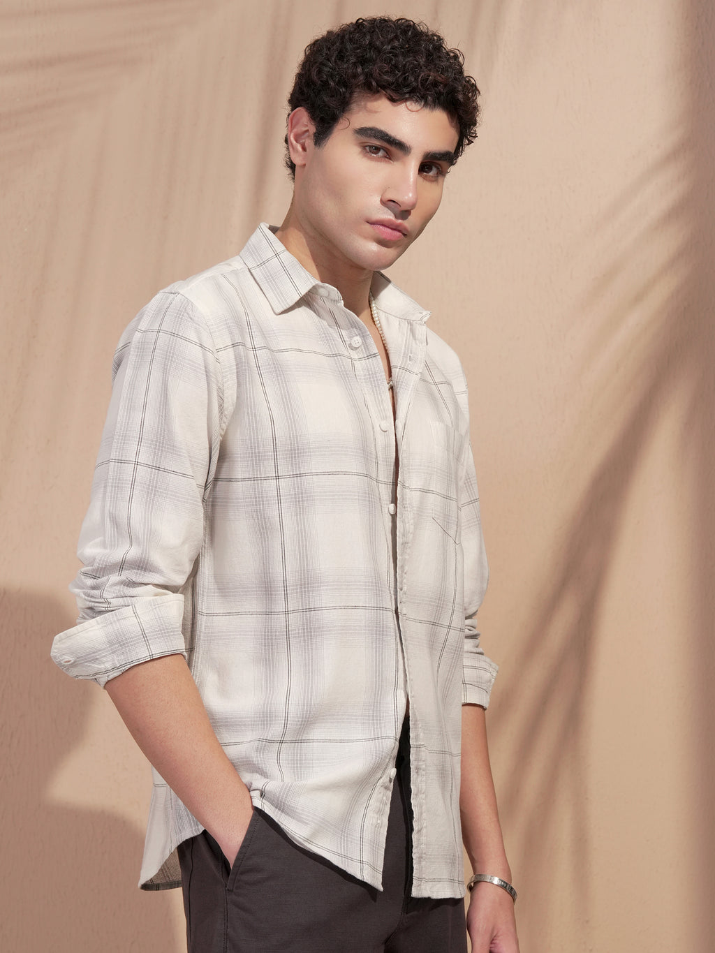 Highlander Men Off White Checked Regular Fit Casual Shirt - Off White - Image 6