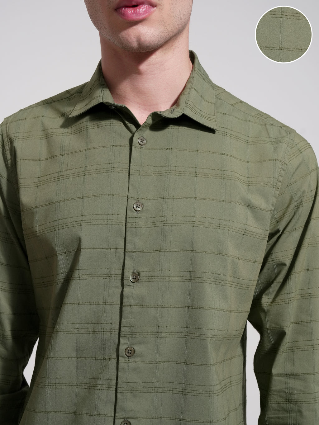Highlander Men Olive Self Design Slim Fit Casual Shirt - Olive - Image 5