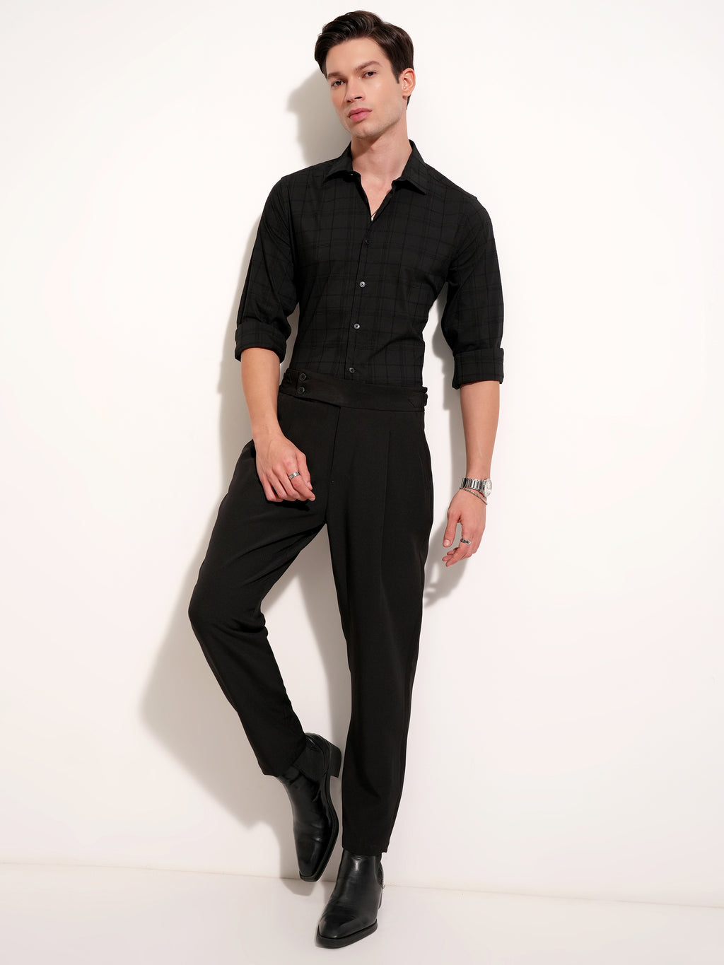 Highlander Men Black Self Design Slim Fit Casual Shirt - Black - Image 2