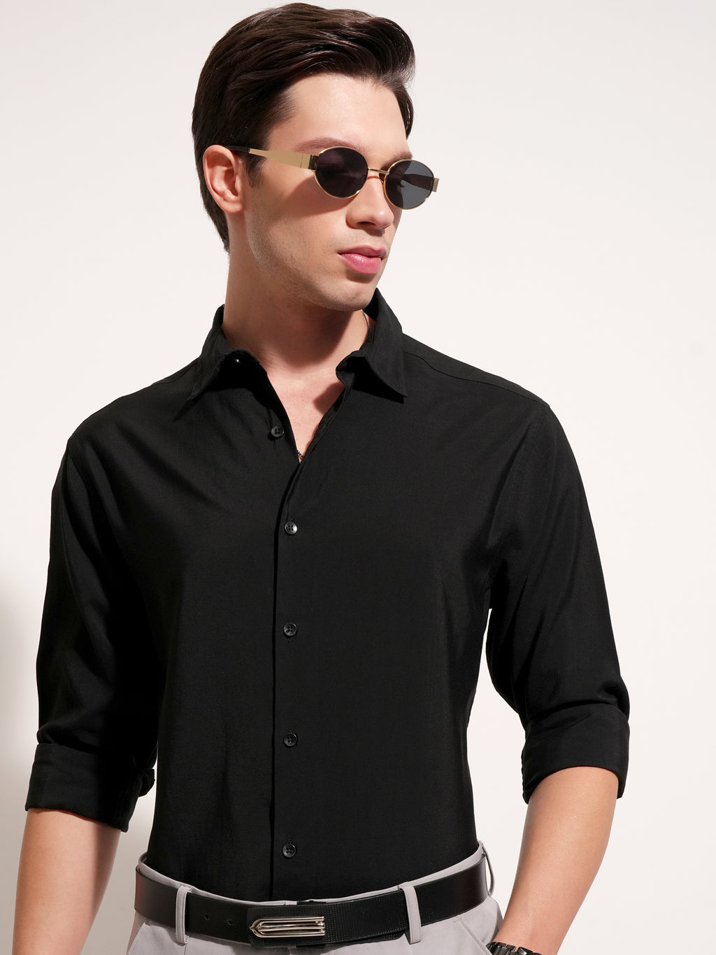 Highlander Men Black Solid Slim Fit Casual Shirt - Black - Image 1