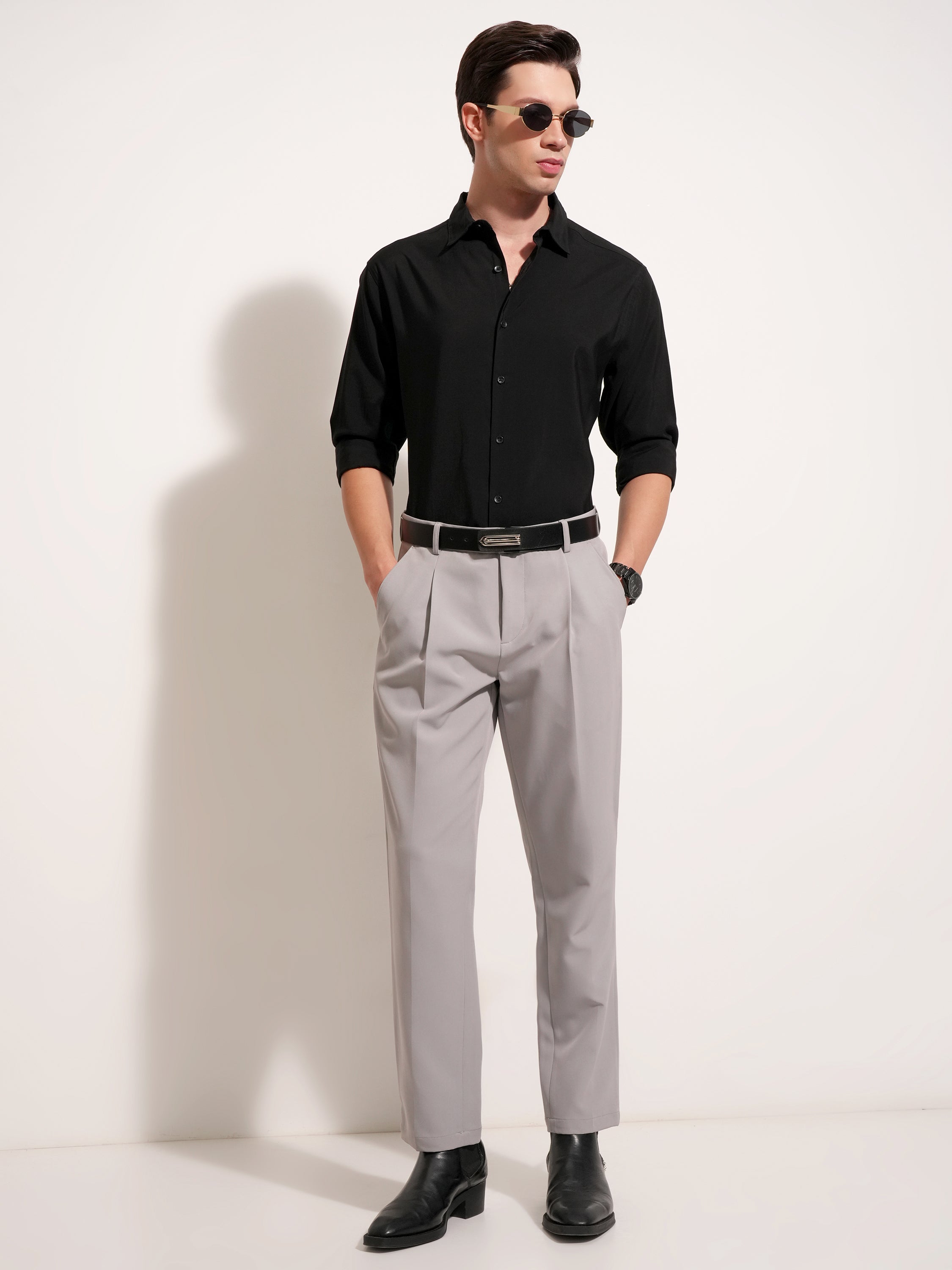 Highlander Men Black Solid Slim Fit Casual Shirt - Black - Image 3