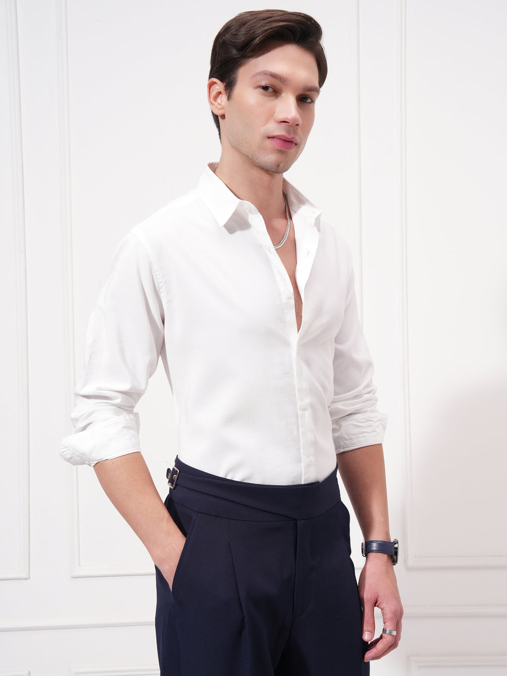 Highlander Men White Solid Slim Fit Casual Shirt - White - Image 6