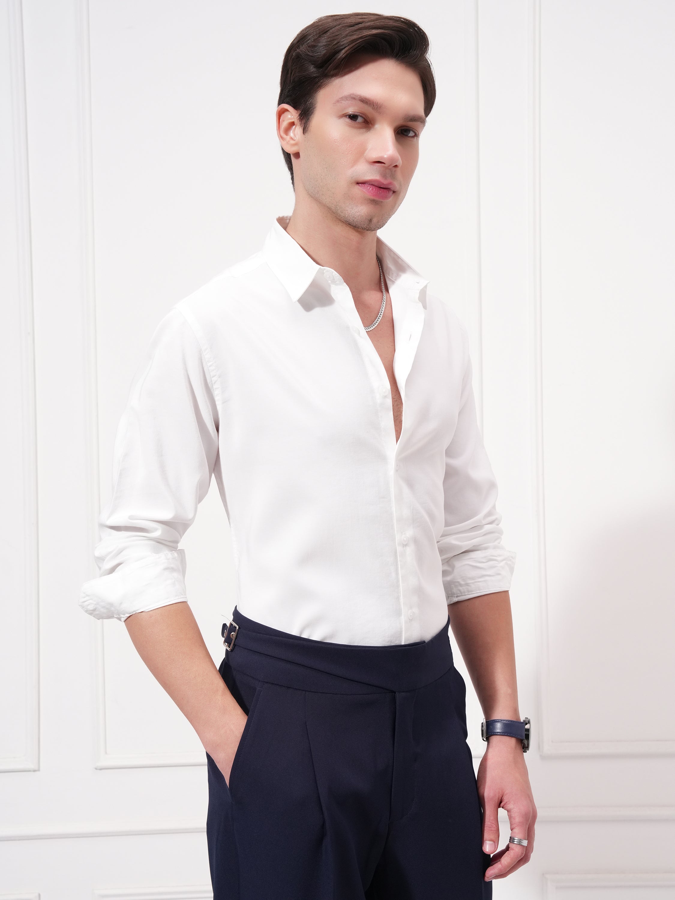 Highlander Men White Solid Slim Fit Casual Shirt - White - Image 6