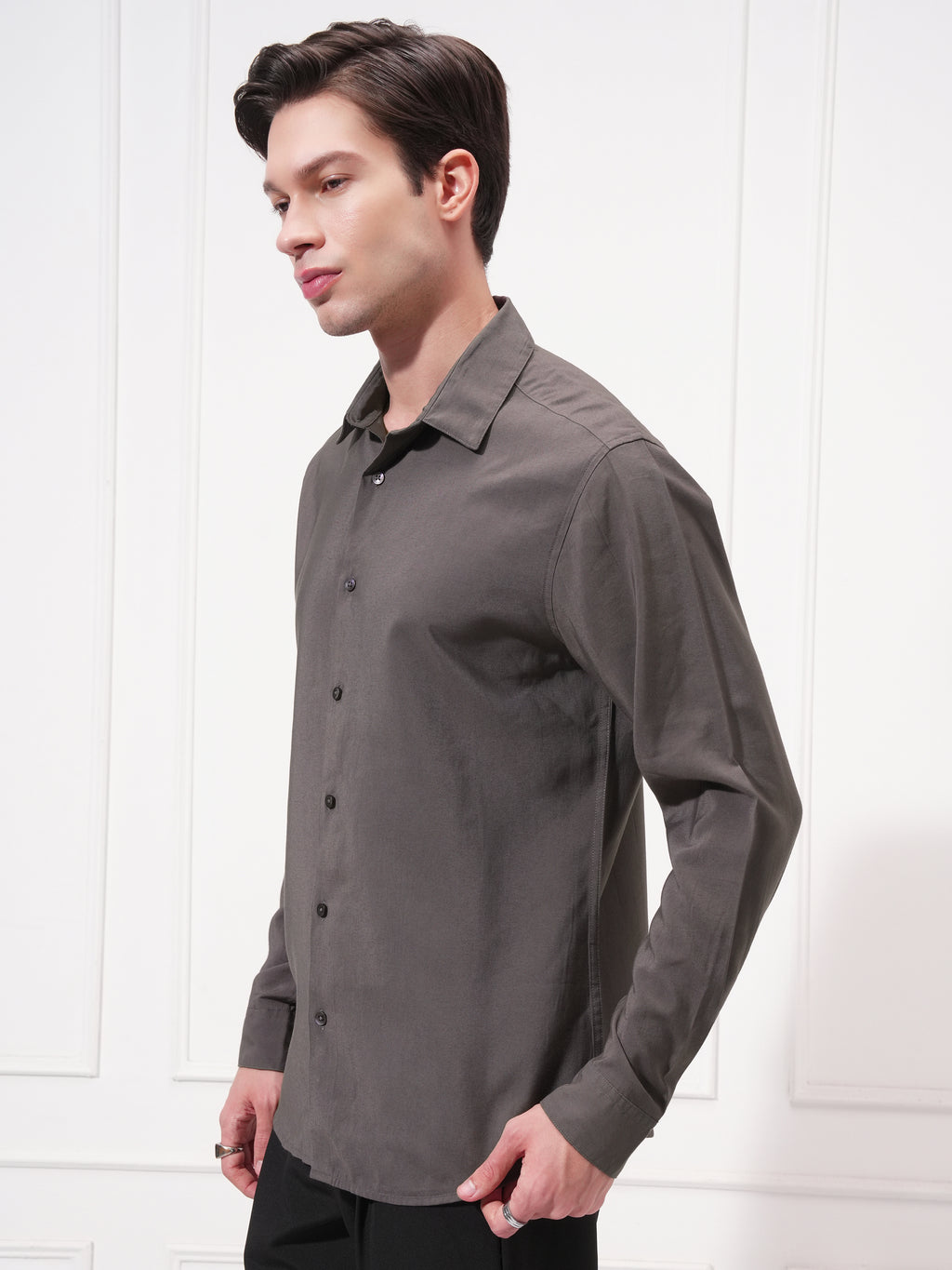 Highlander Men Charcoal Solid Slim Fit Casual Shirt - Charcoal - Image 4