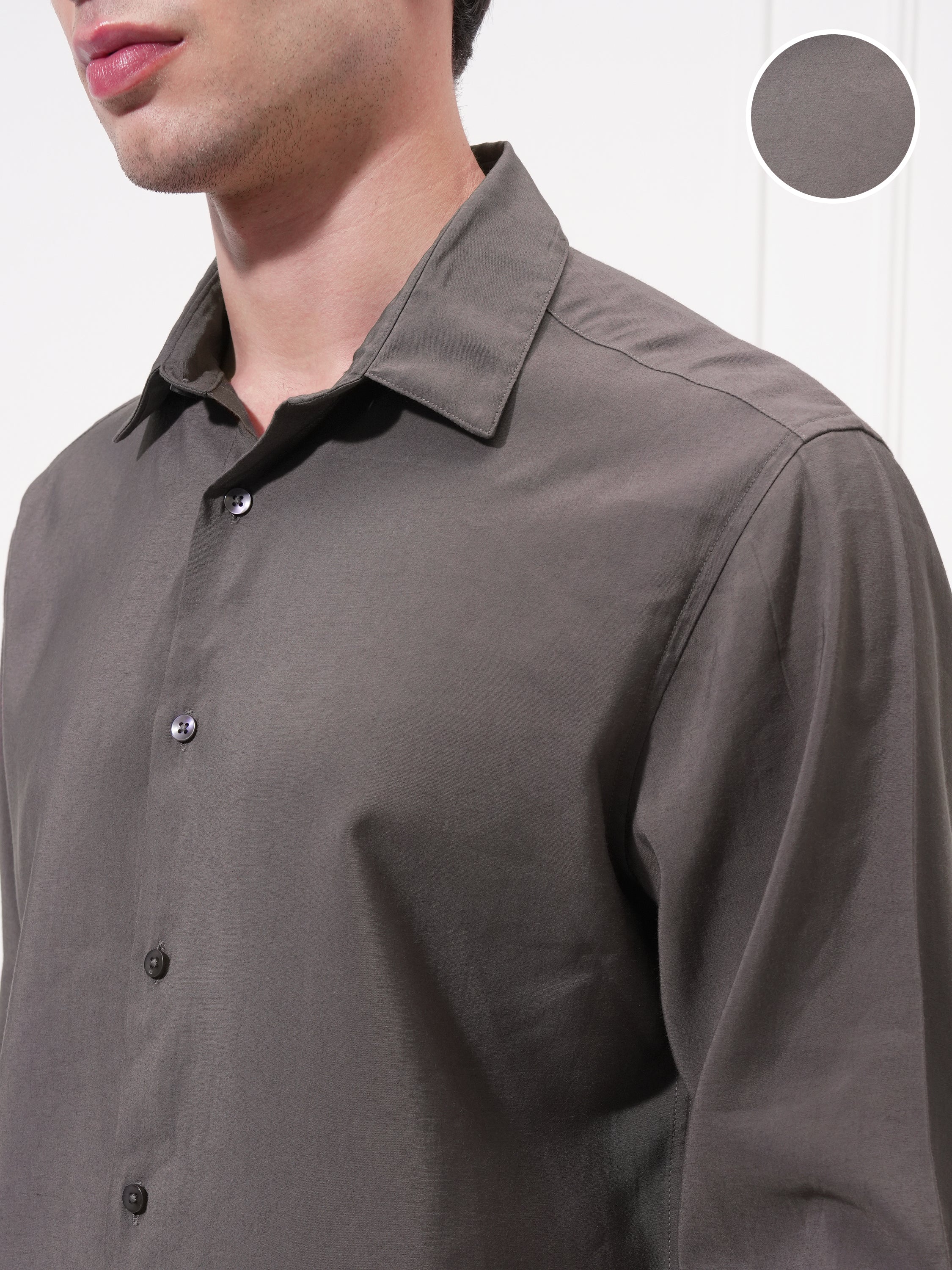 Highlander Men Charcoal Solid Slim Fit Casual Shirt - Charcoal - Image 5