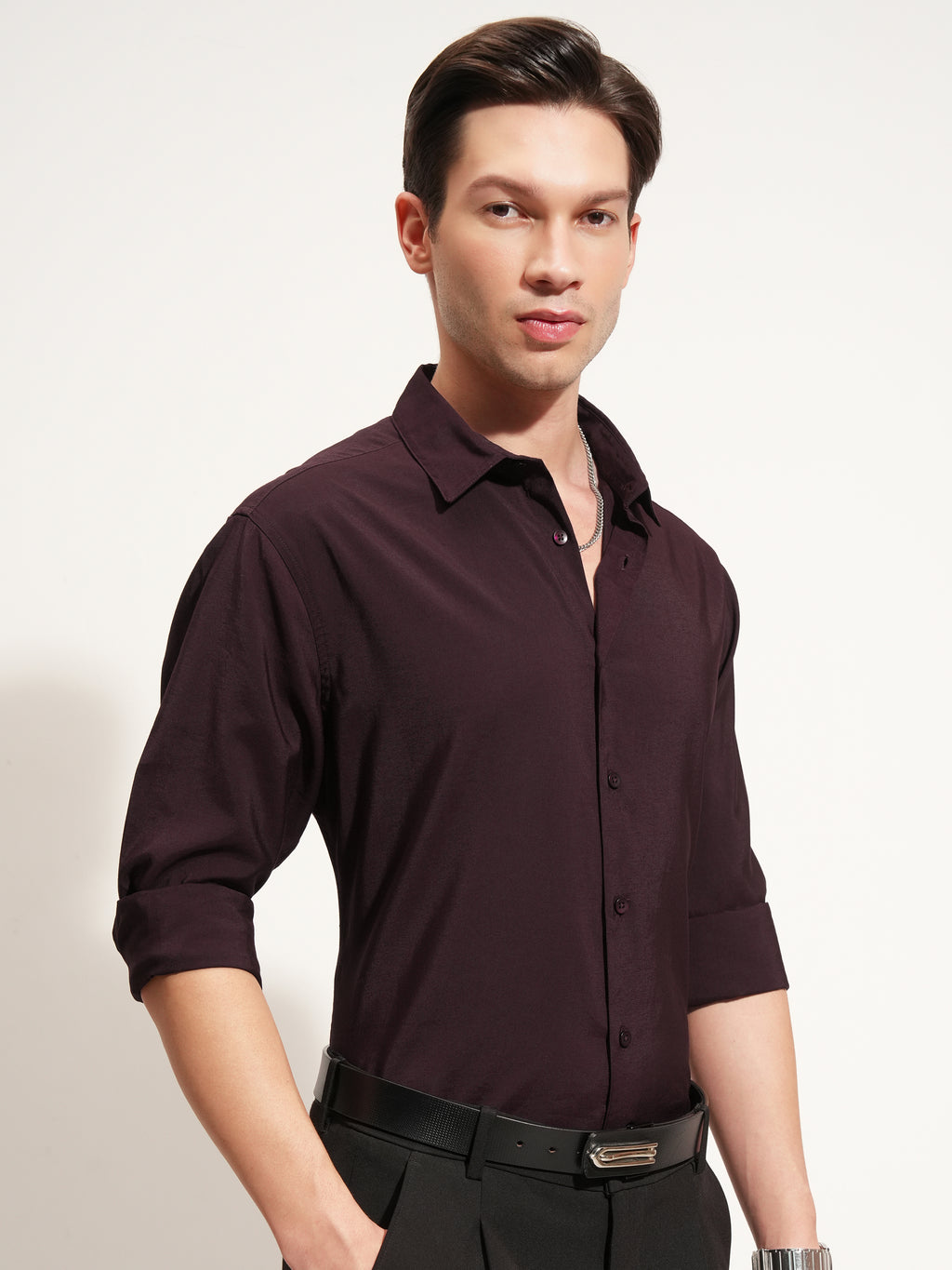 Highlander Men Purple Solid Slim Fit Casual Shirt - Purple - Image 6