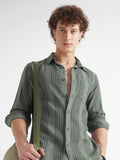 Highlander Men Green Striped Slim Fit Casual Shirt - Green - Image 1