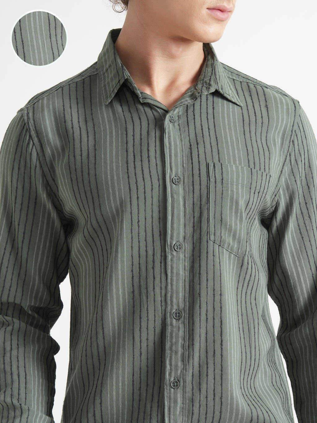 Highlander Men Green Striped Slim Fit Casual Shirt - Green - Image 5