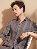 Highlander Men Lavender Striped Slim Fit Casual Shirt - Lavender - Image 1