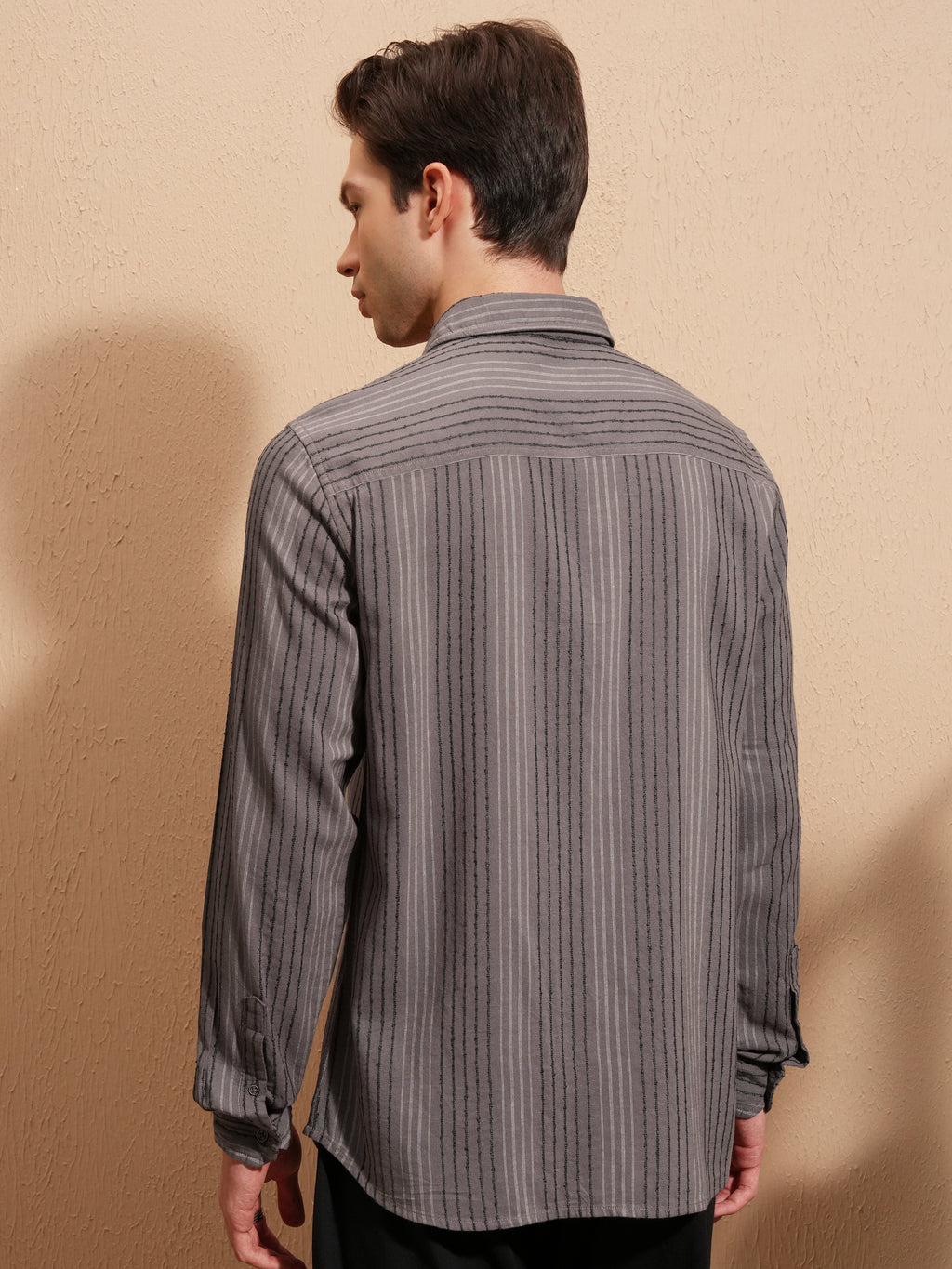 Highlander Men Lavender Striped Slim Fit Casual Shirt - Lavender - Image 3