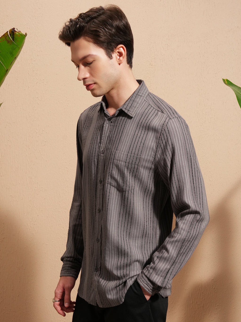 Highlander Men Lavender Striped Slim Fit Casual Shirt - Lavender - Image 4