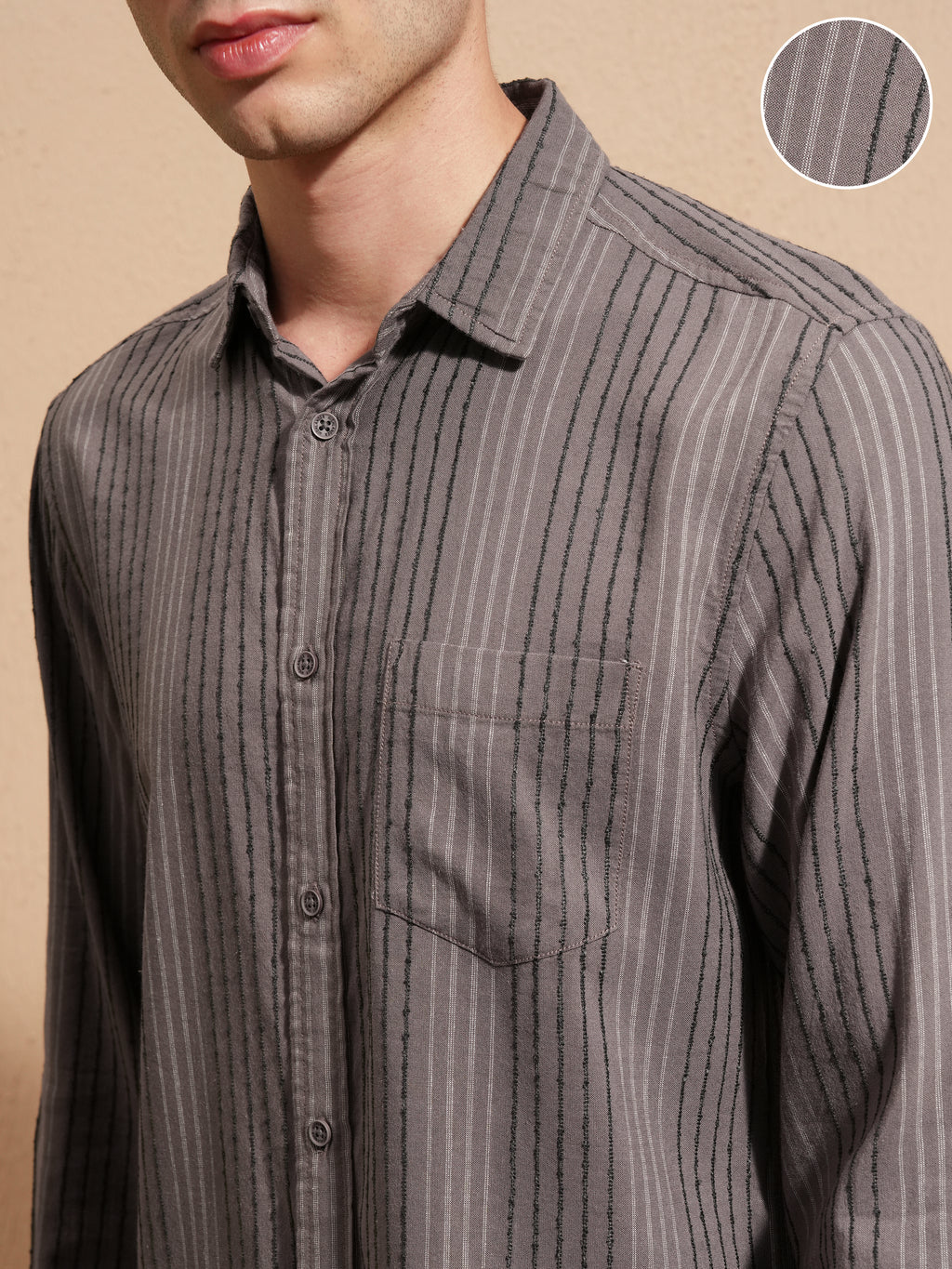Highlander Men Lavender Striped Slim Fit Casual Shirt - Lavender - Image 5