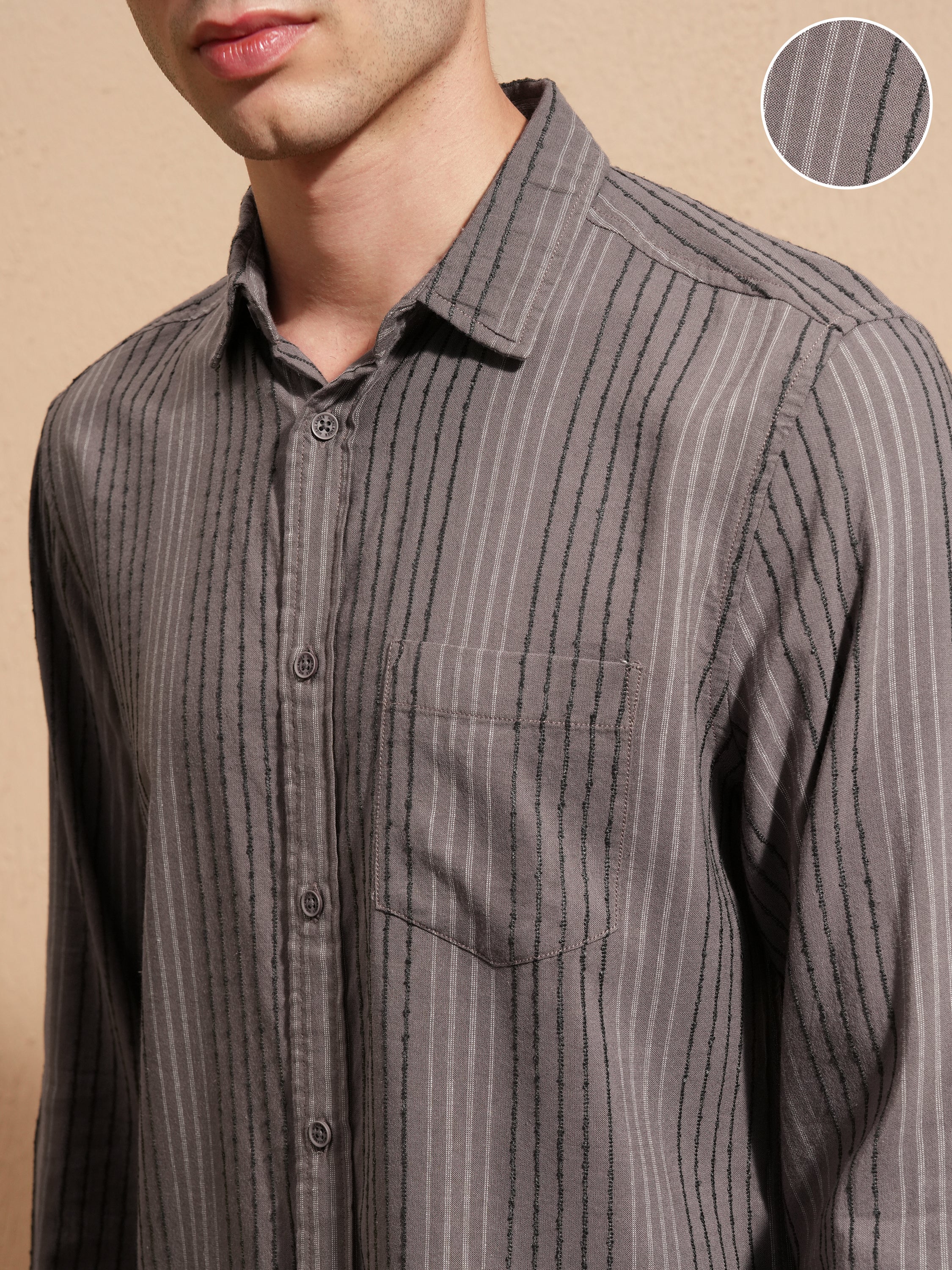 Highlander Men Lavender Striped Slim Fit Casual Shirt - Lavender - Image 5