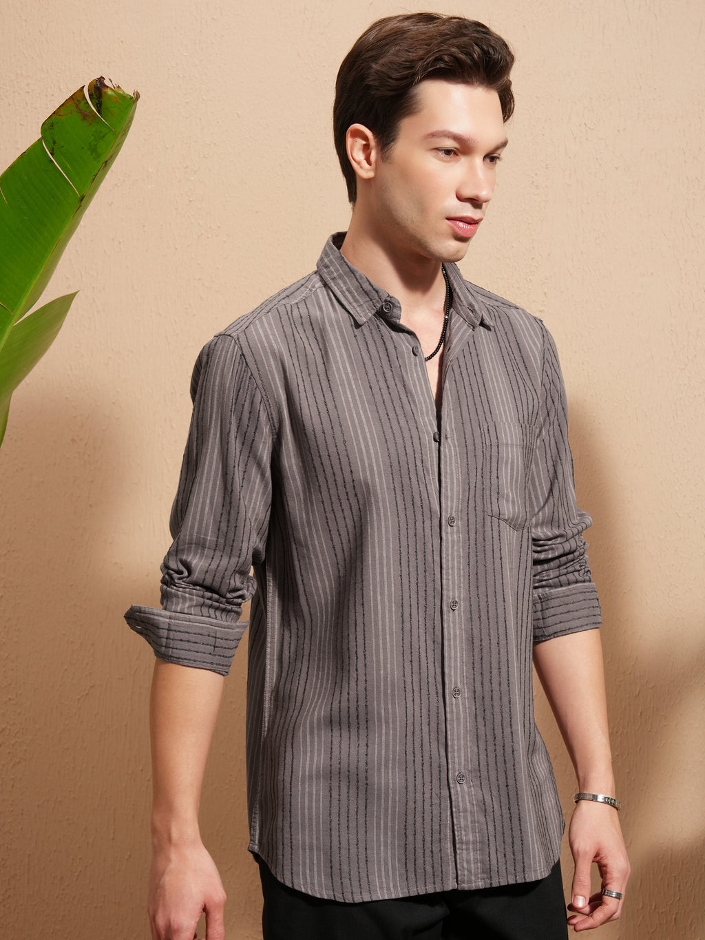 Highlander Men Lavender Striped Slim Fit Casual Shirt - Lavender - Image 6