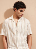 Highlander Men Cream Striped Relaxed Fit Casual Shirt - Cream - Image 1