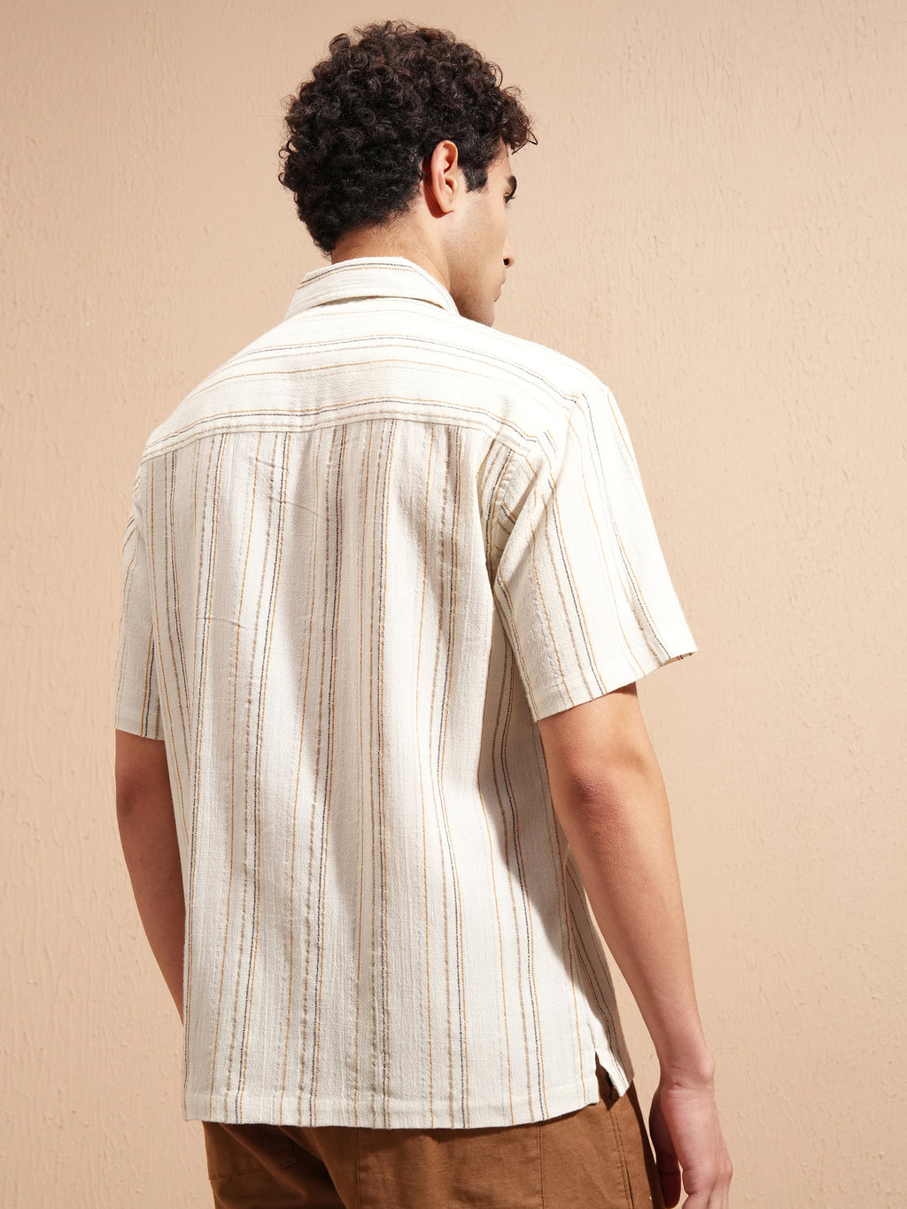 Highlander Men Cream Striped Relaxed Fit Casual Shirt - Cream - Image 3