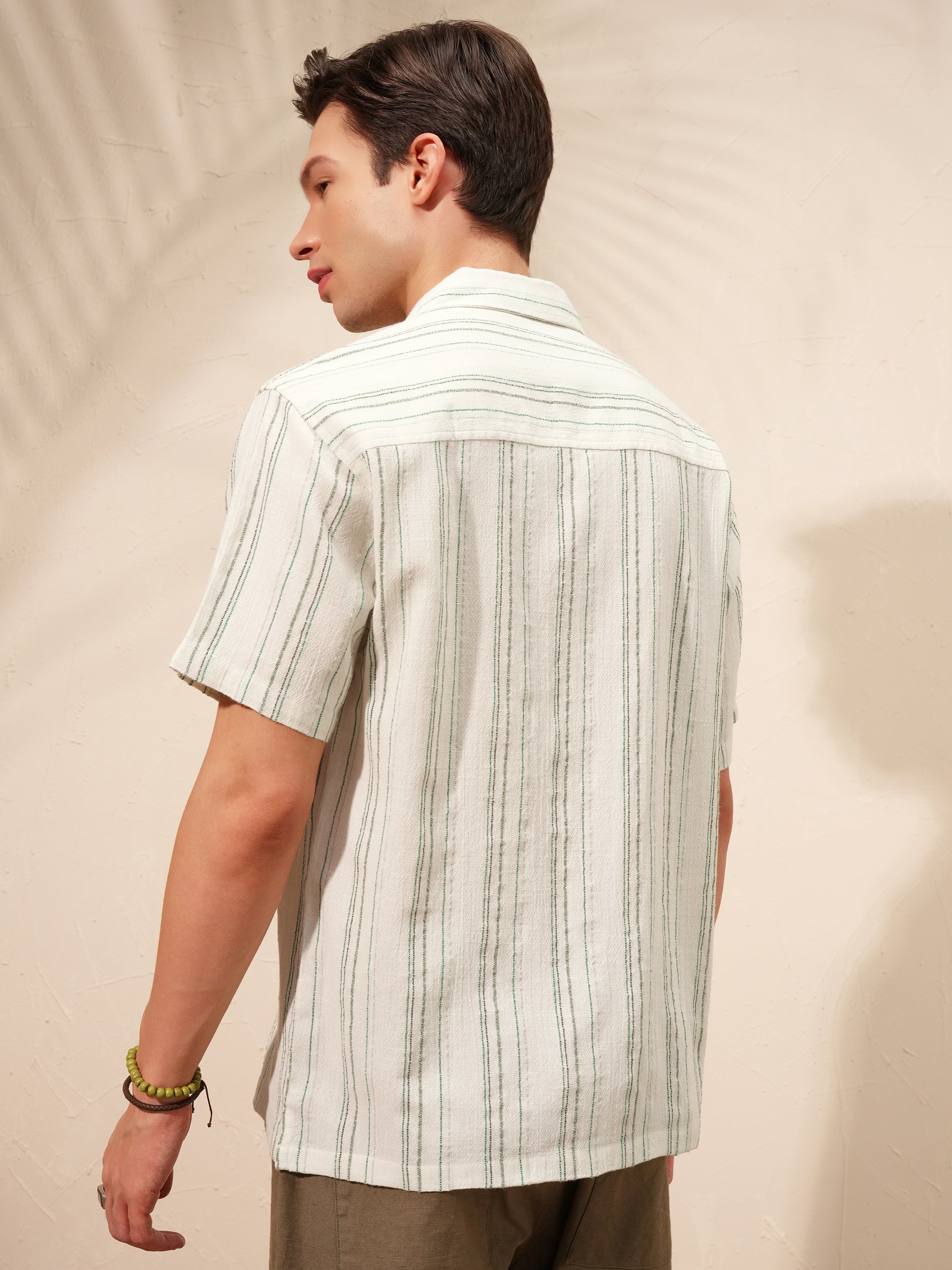 Highlander Men Cream Striped Relaxed Fit Casual Shirt - Cream - Image 3