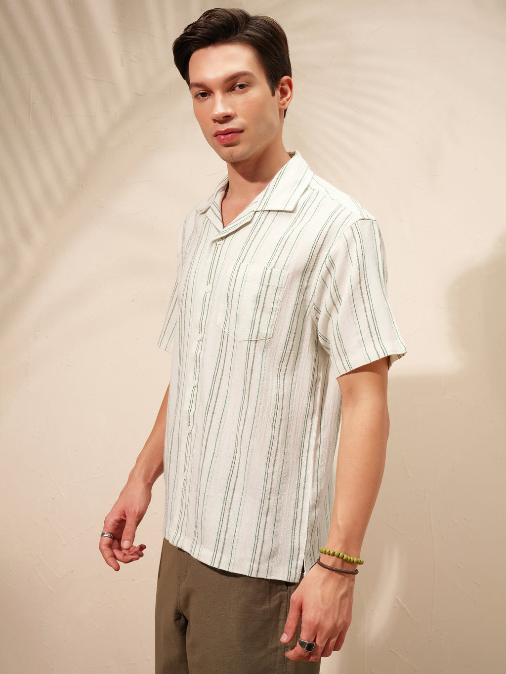 Highlander Men Cream Striped Relaxed Fit Casual Shirt - Cream - Image 4