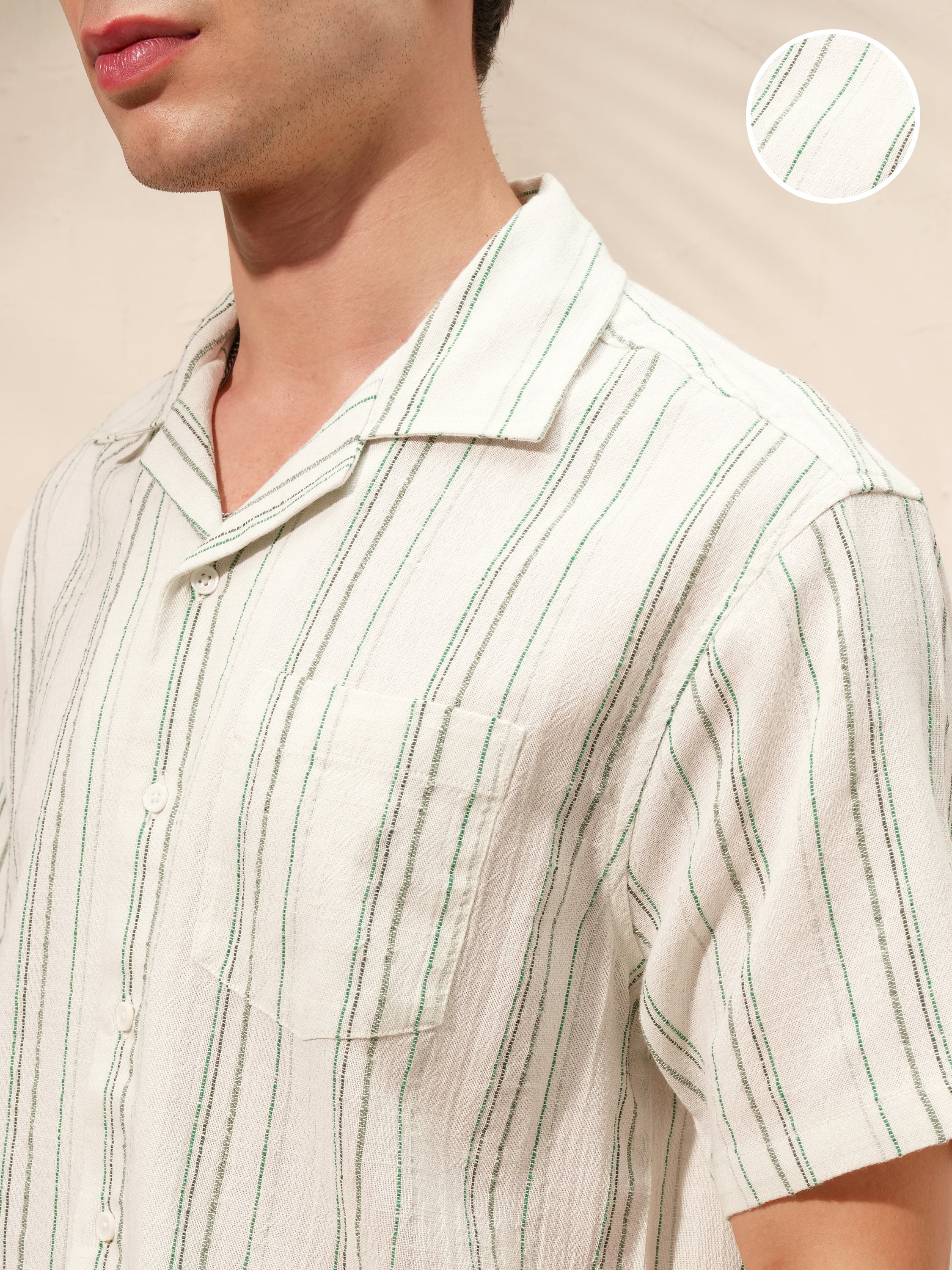 Highlander Men Cream Striped Relaxed Fit Casual Shirt - Cream - Image 5