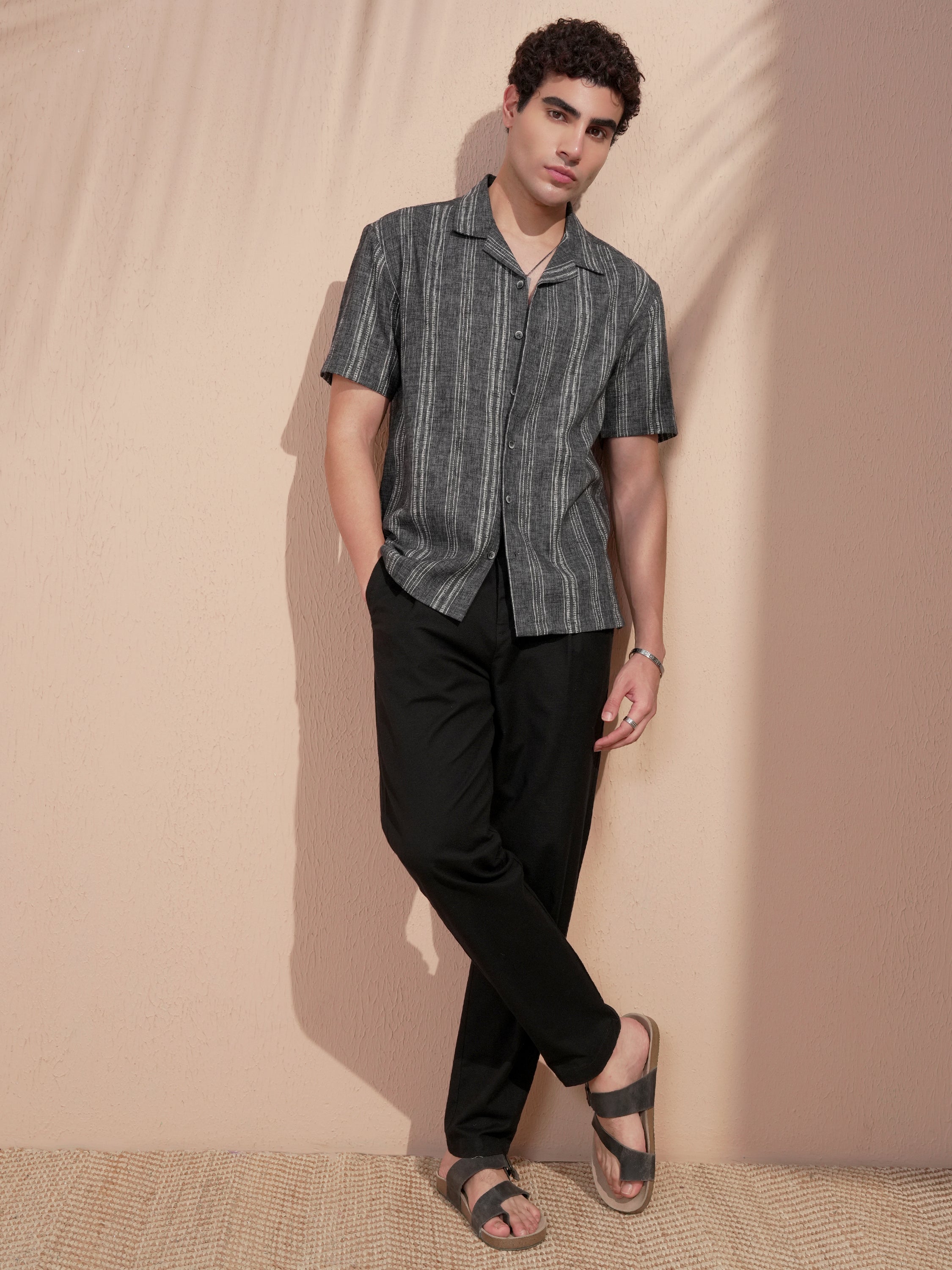 Highlander Men Black Striped Relaxed Fit Casual Shirt - Black - Image 2