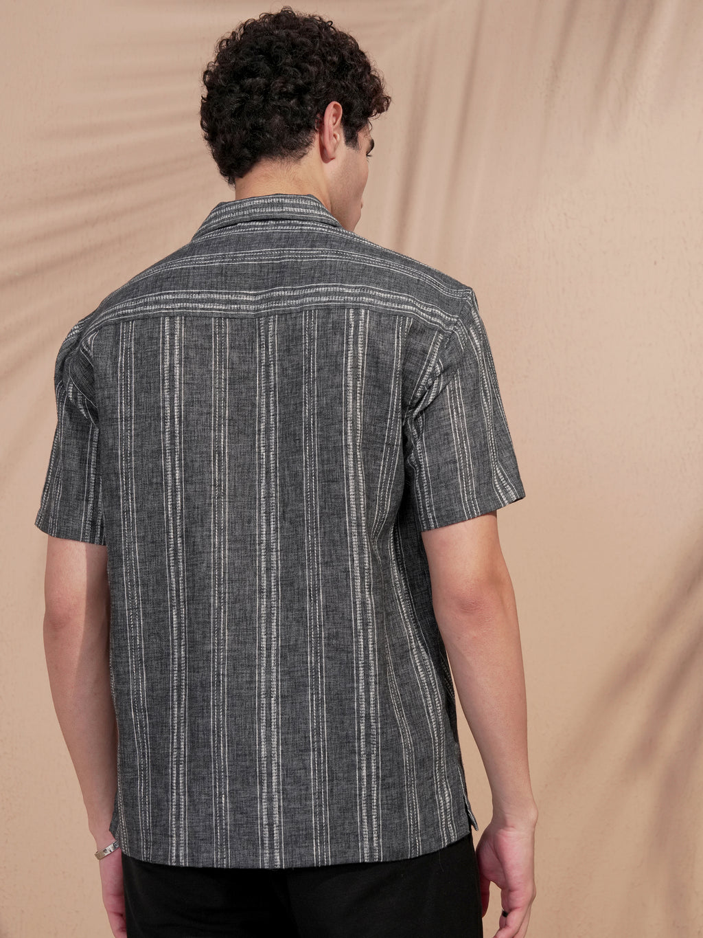 Highlander Men Black Striped Relaxed Fit Casual Shirt - Black - Image 3