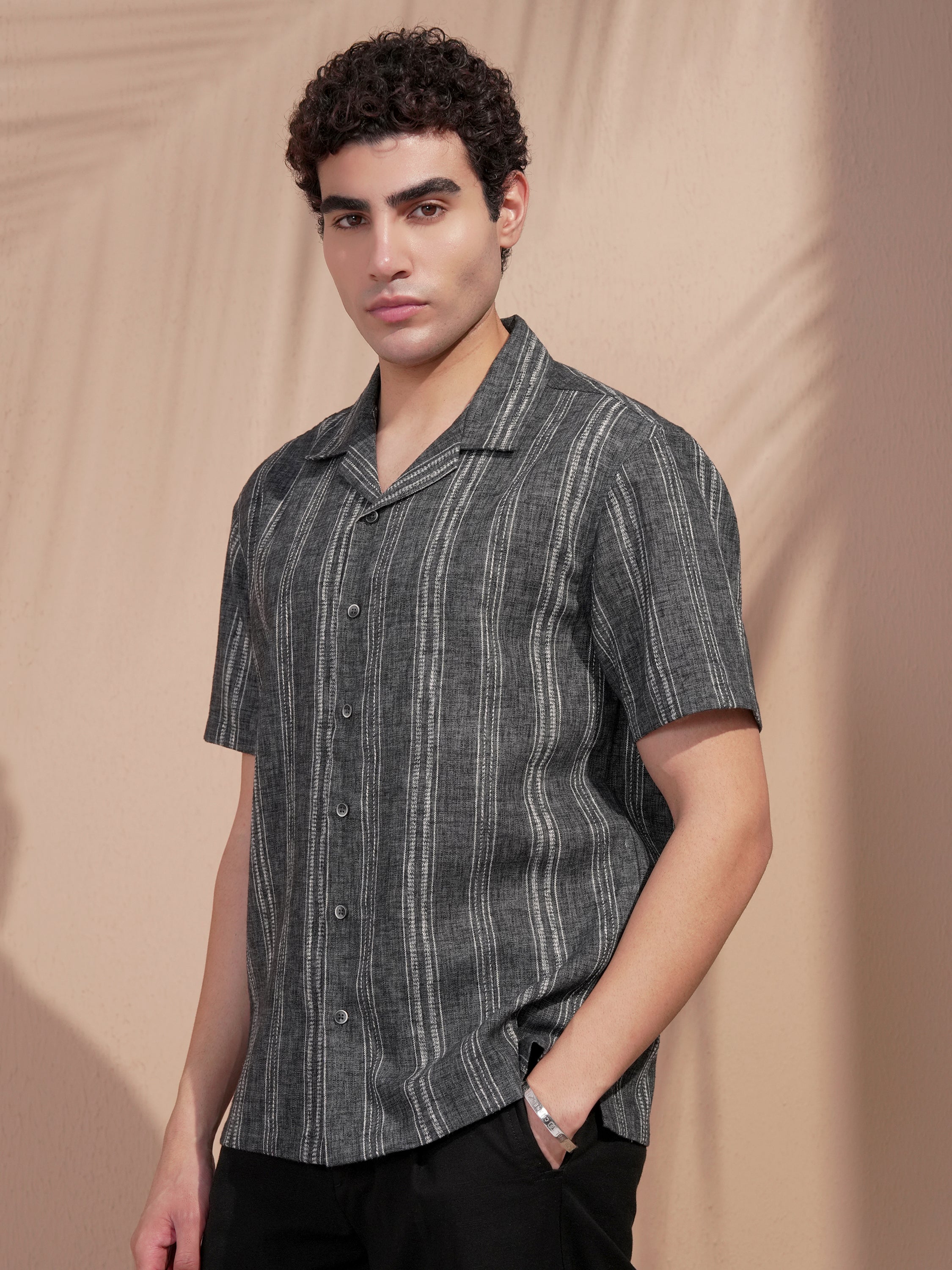 Highlander Men Black Striped Relaxed Fit Casual Shirt - Black - Image 4