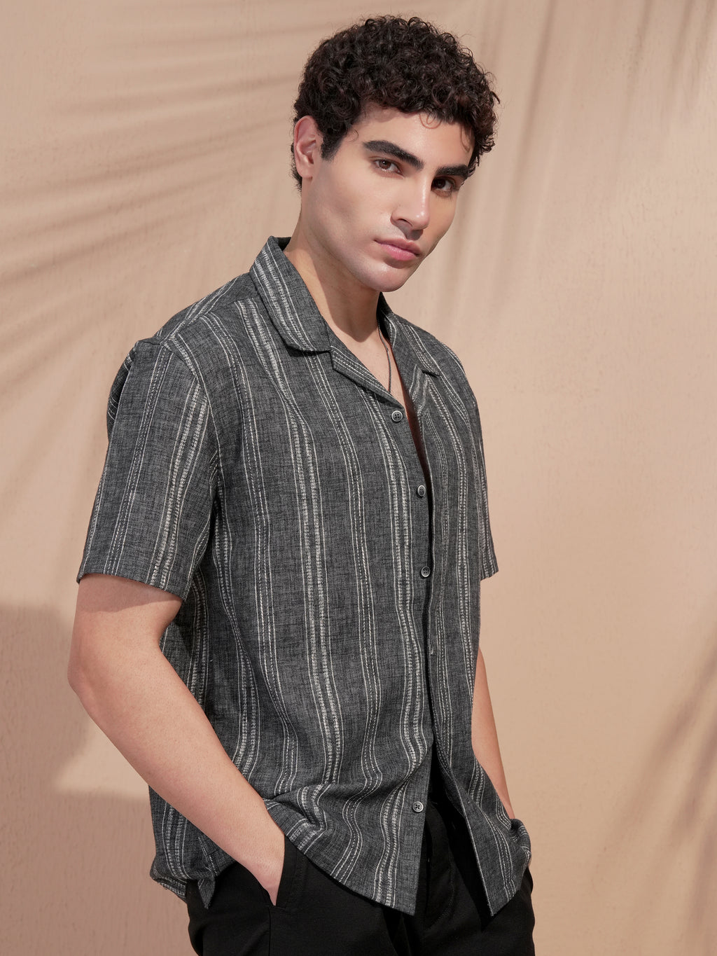 Highlander Men Black Striped Relaxed Fit Casual Shirt - Black - Image 6